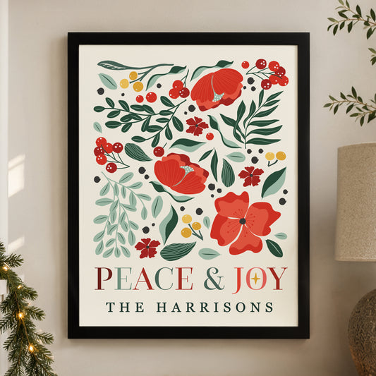 Personalised Poinsettia Black Poster Framed Print from Heartfelt Gifts