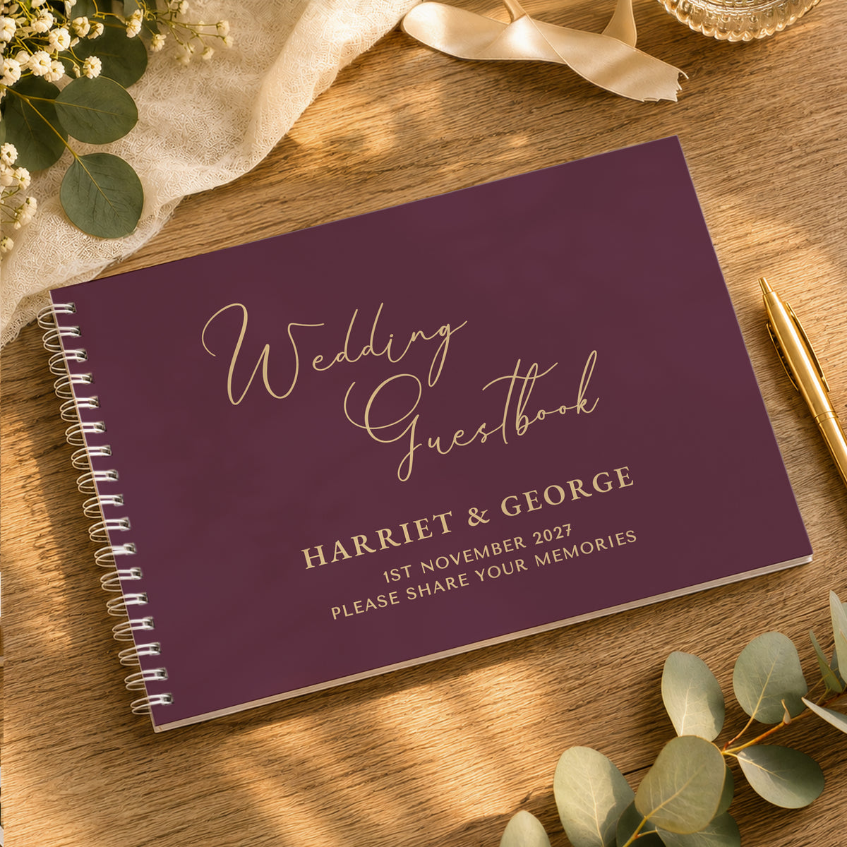 Personalised Plum Wedding Guest Book from Heartfelt Gifts