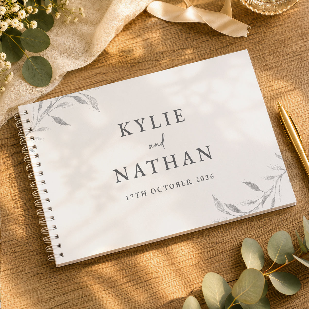 Personalised Botanical Off White Wedding Guest Book from Heartfelt Gifts
