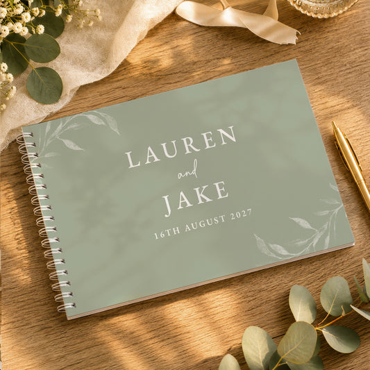 Personalised Botanical Sage Green Wedding Guest Book from Heartfelt Gifts