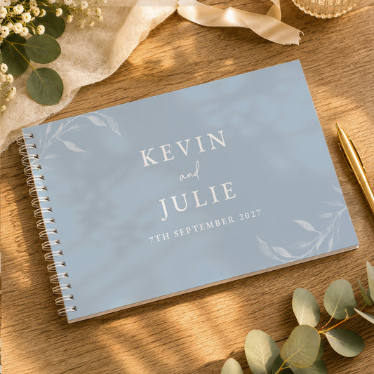 Personalised Botanical Baby Blue Wedding Guest Book from Heartfelt Gifts