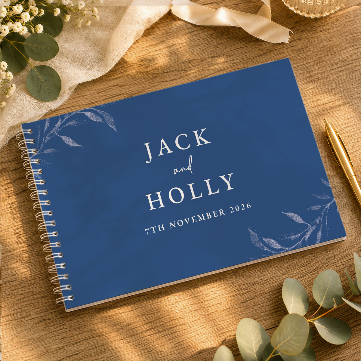Personalised Botanical Cobalt Blue Wedding Guest Book from Heartfelt Gifts