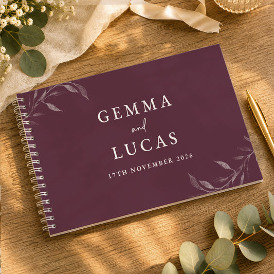 Personalised Botanical Plum Wedding Guest Book from Heartfelt Gifts