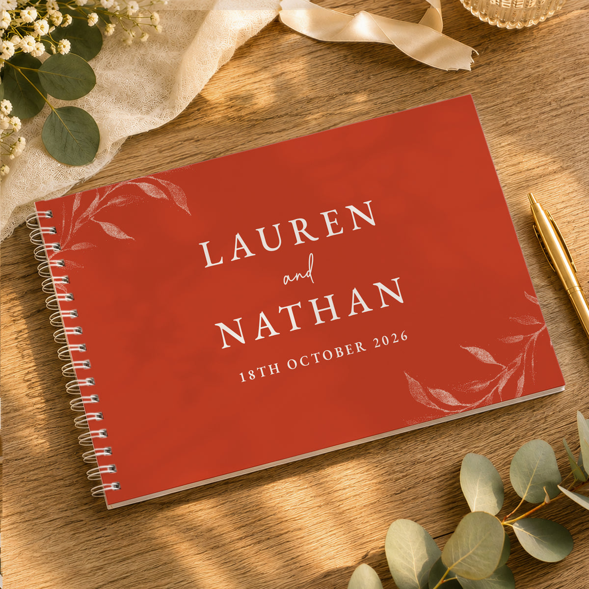 Personalised Botanical Burnt Orange Wedding Guest Book from Heartfelt Gifts
