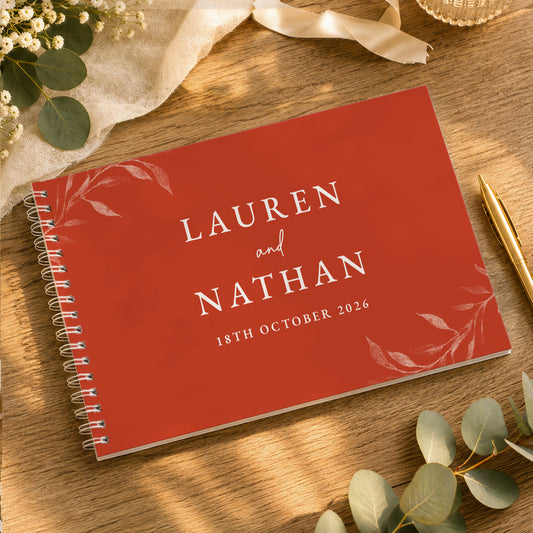 Personalised Botanical Burnt Orange Wedding Guest Book from Heartfelt Gifts