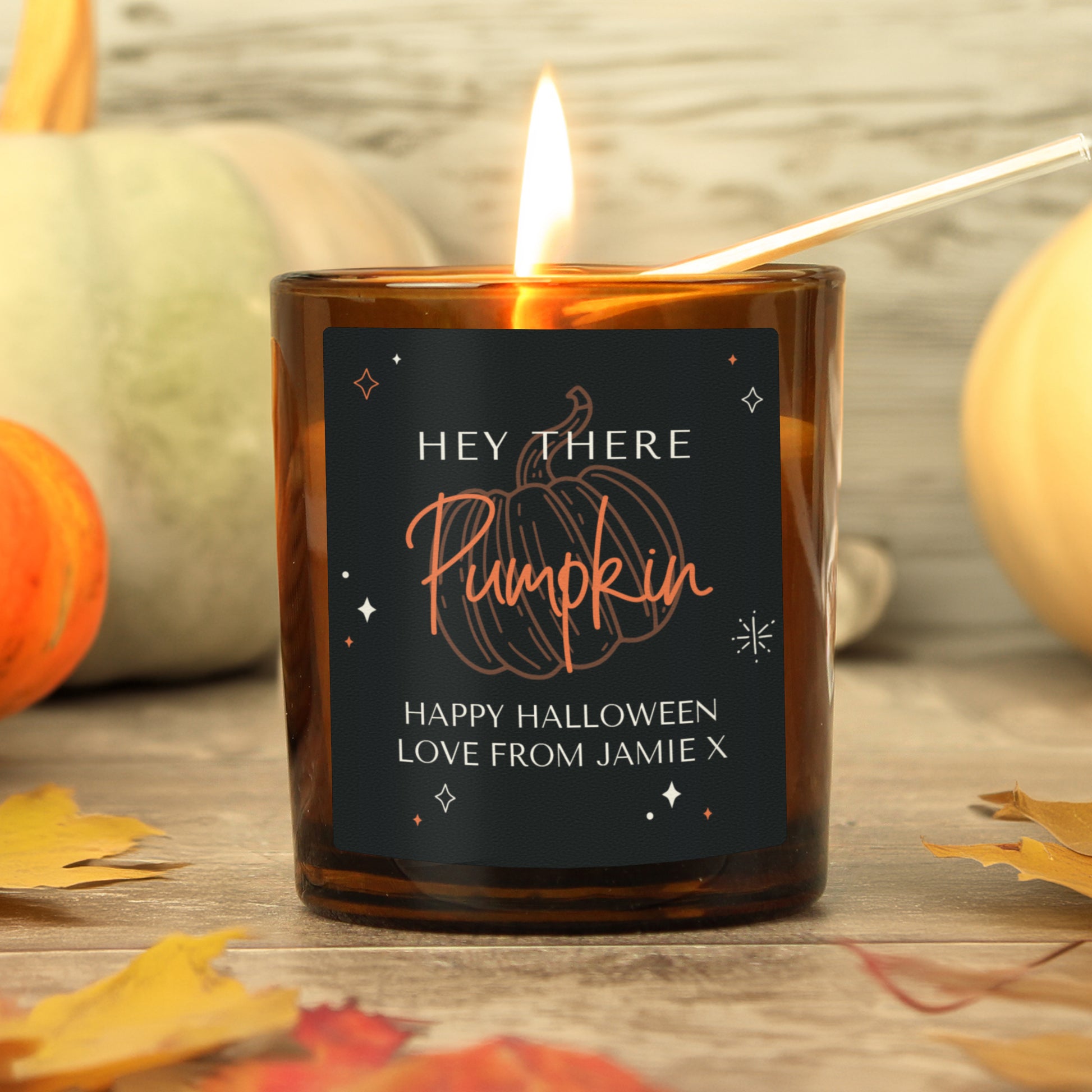 Personalised Pumpkin Amber Glass Candle from Heartfelt Gifts