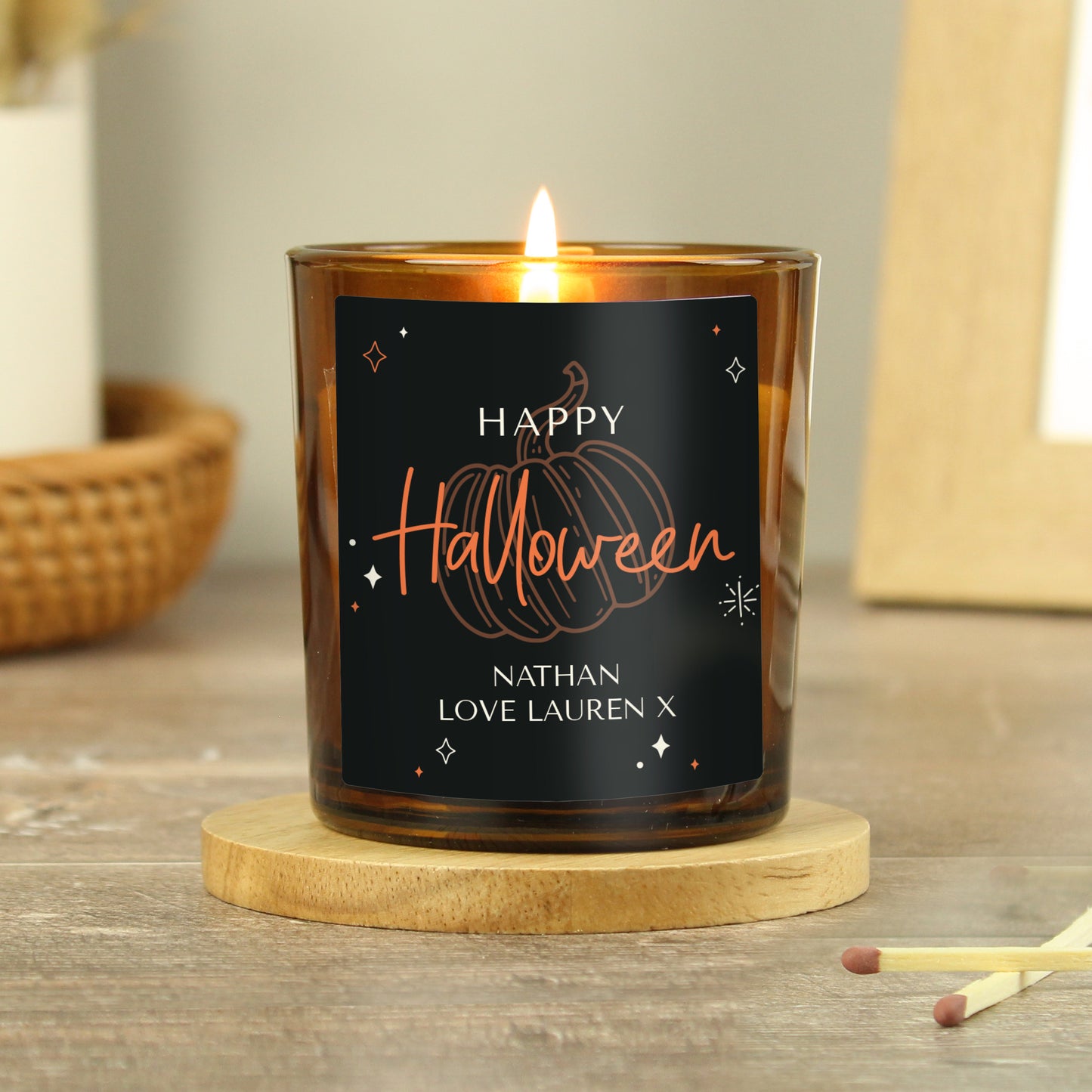 Personalised Pumpkin Amber Glass Candle - image 2