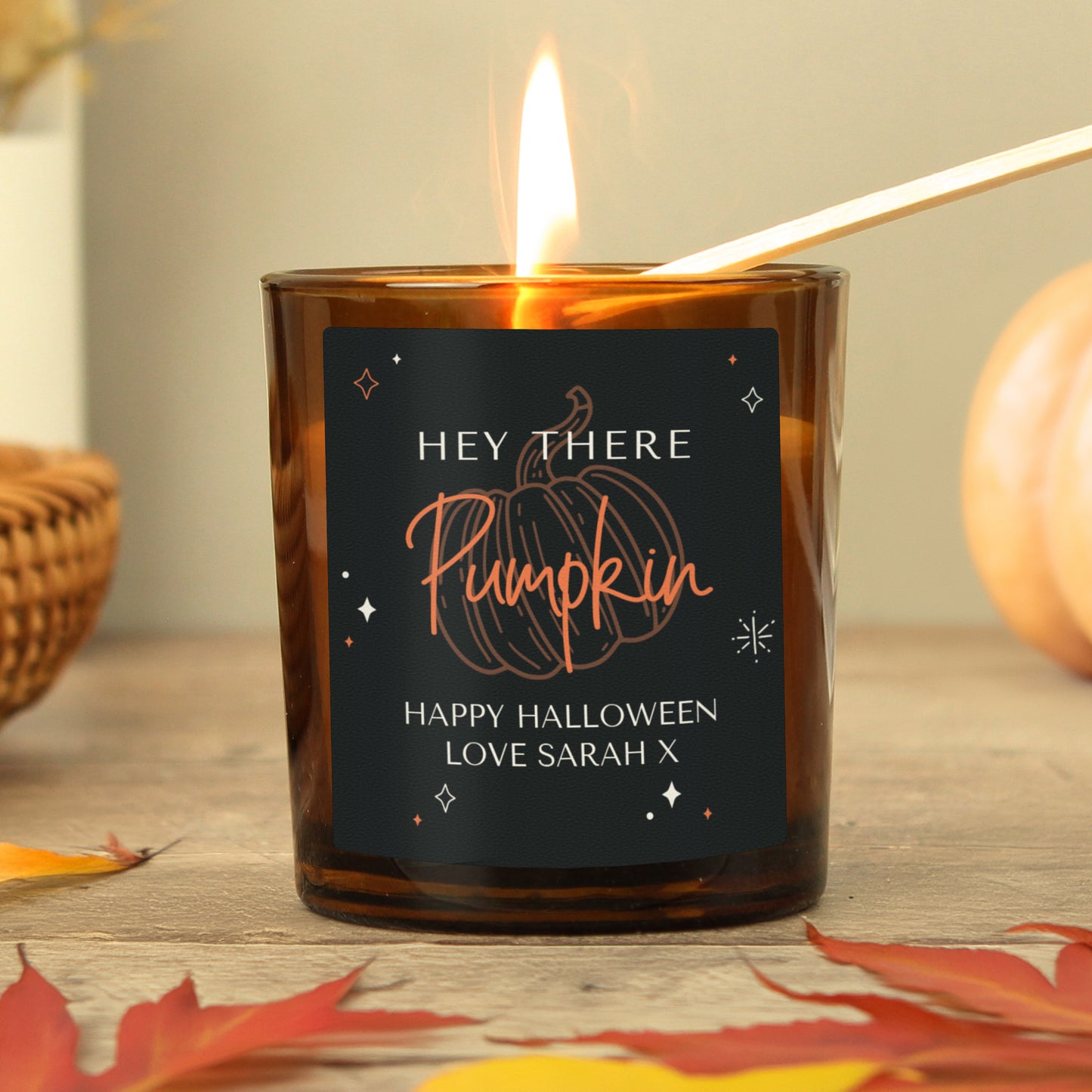 Personalised Pumpkin Amber Glass Candle - image 3