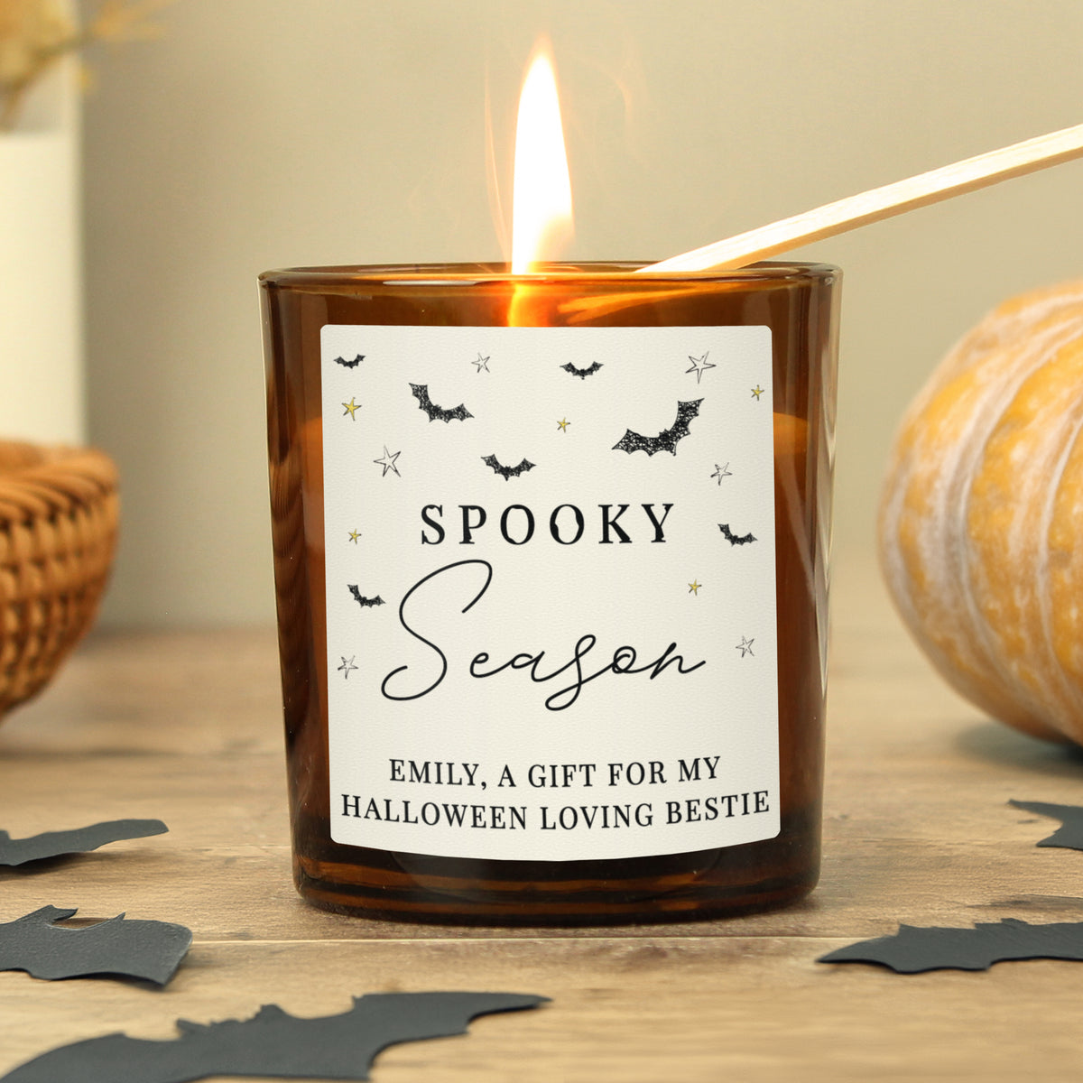 Personalised Spooky Amber Glass Candle - image 3