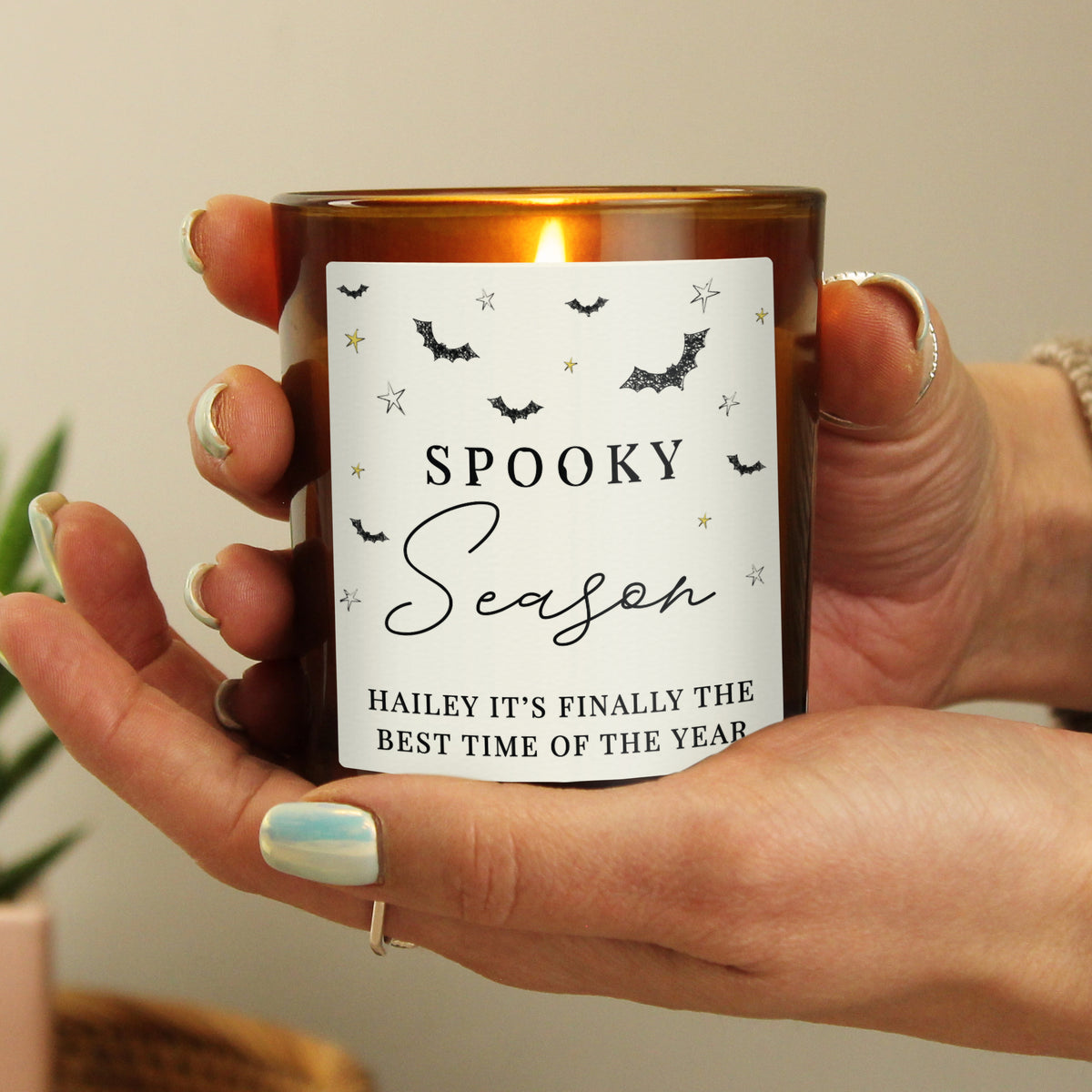 Personalised Spooky Amber Glass Candle - image 4