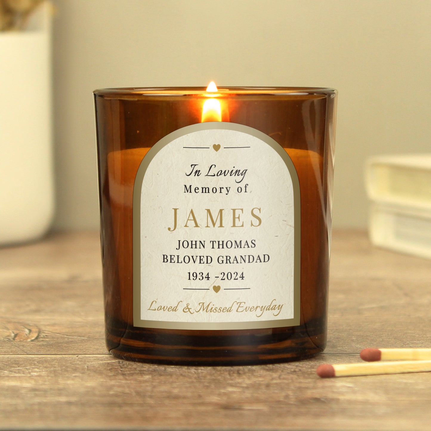 Personalised In Loving Memory Amber Glass Candle from Heartfelt Gifts