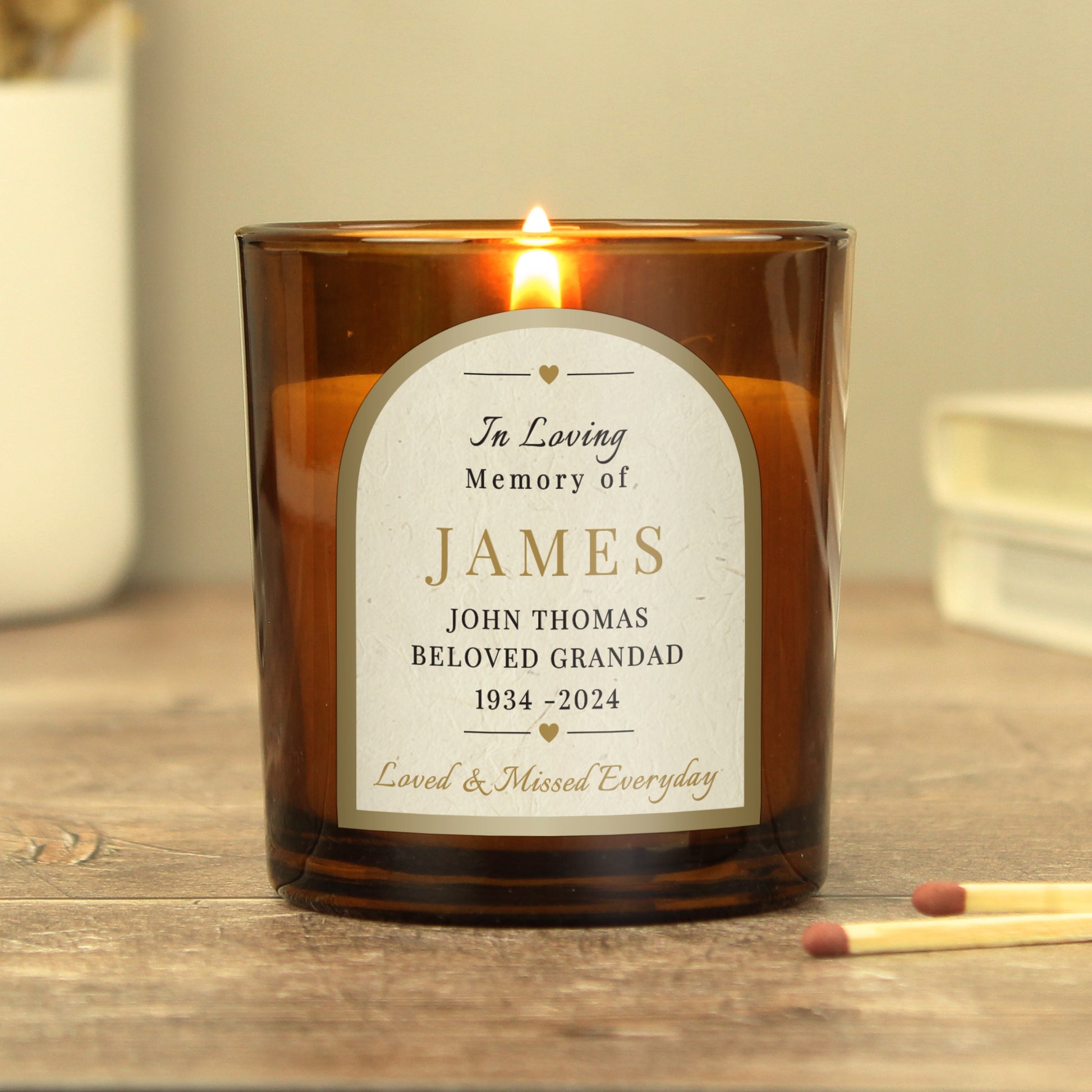 Personalised In Loving Memory Amber Glass Candle from Heartfelt Gifts