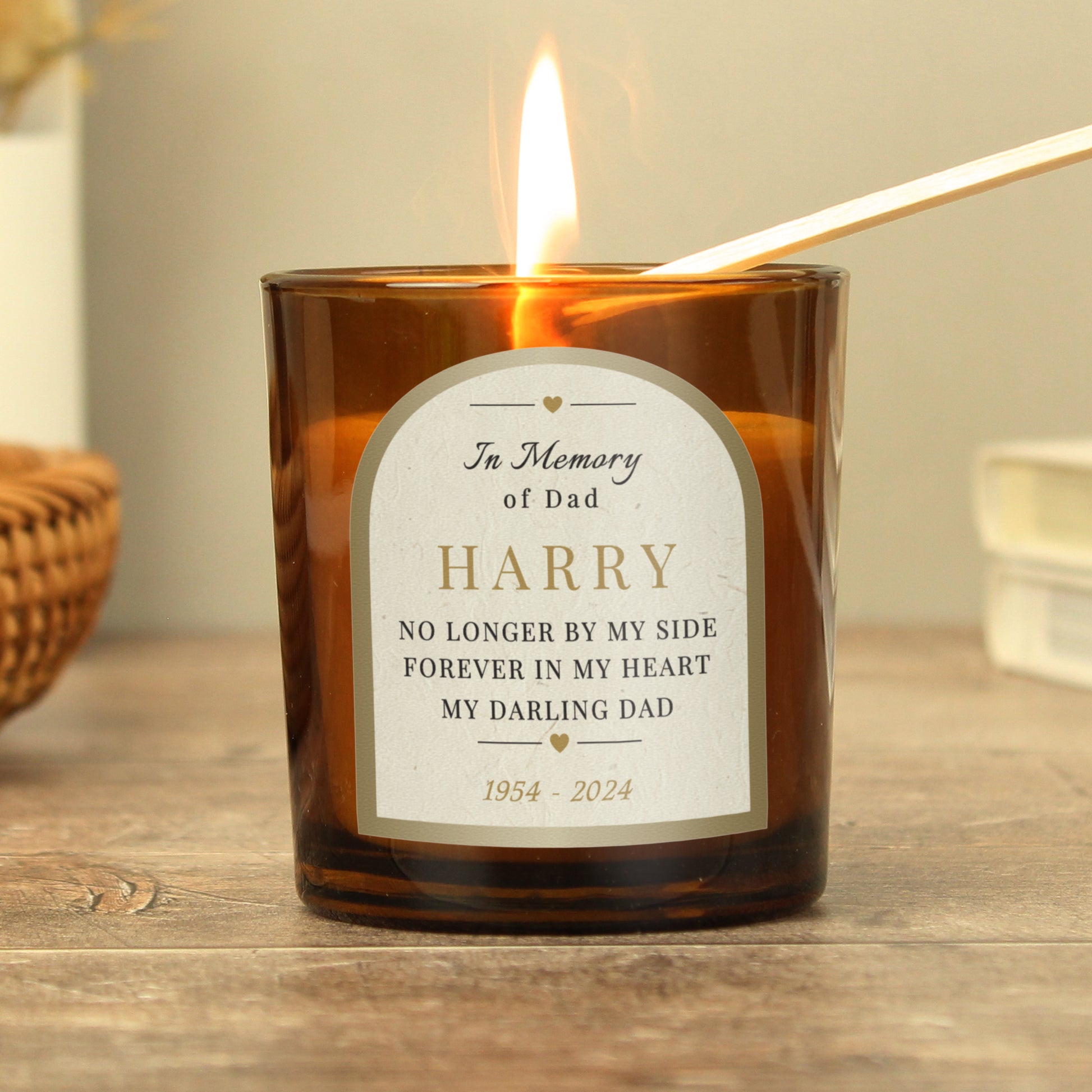 Personalised In Loving Memory Amber Glass Candle - image 3