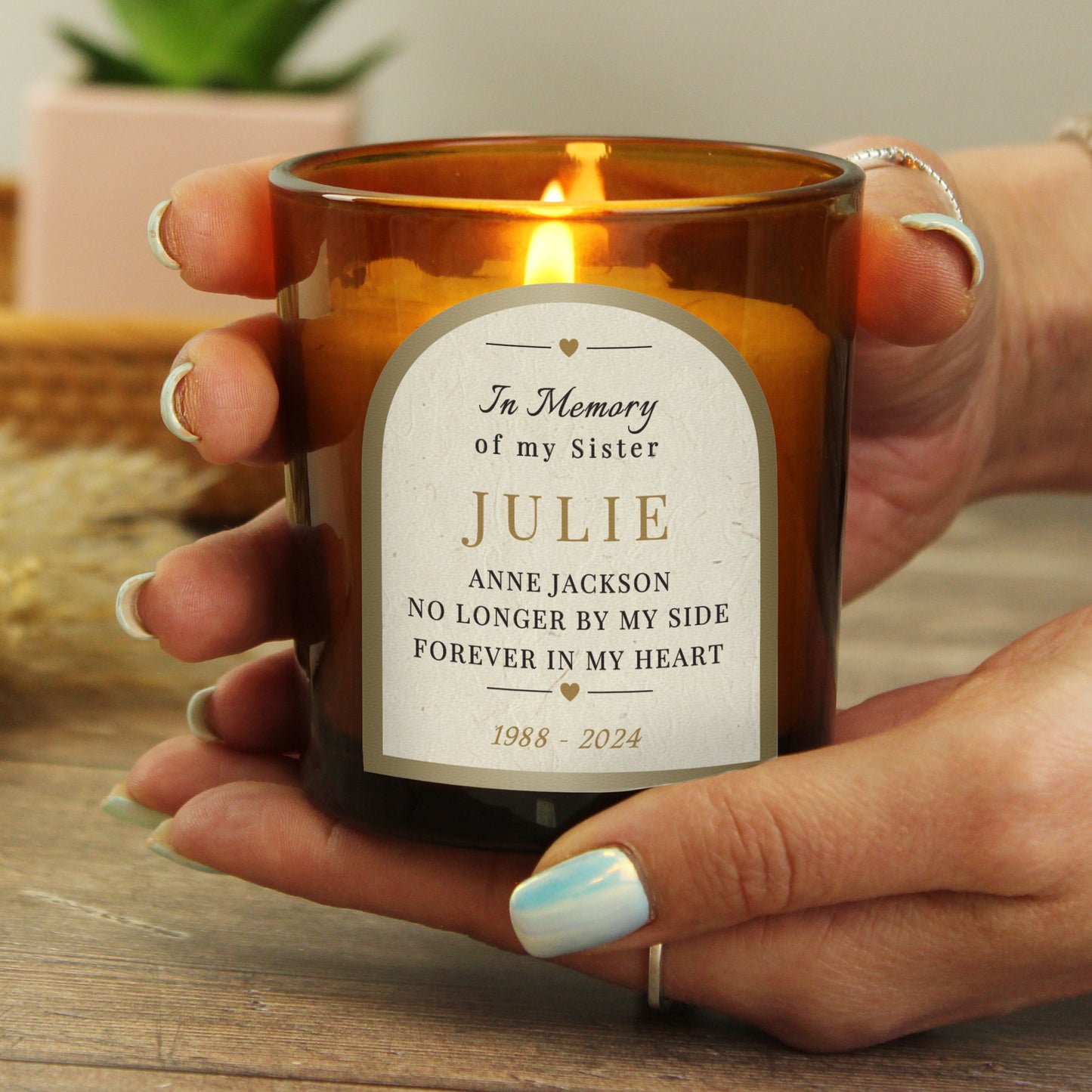 Personalised In Loving Memory Amber Glass Candle - image 4