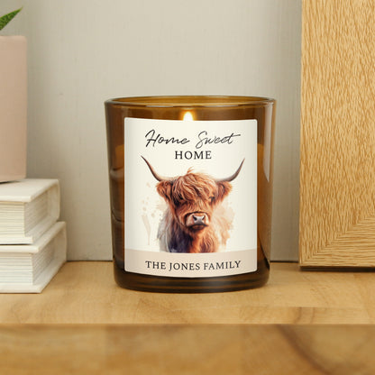 Personalised Highland Cow Amber Glass Candle - image 2