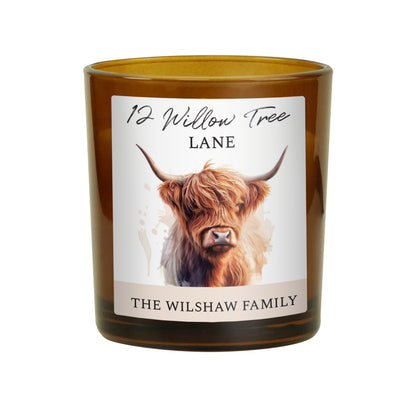 Personalised Highland Cow Amber Glass Candle - image 5