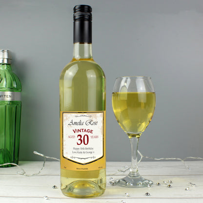 Personalised White Wine Vintage Age Label from Heartfelt Gifts