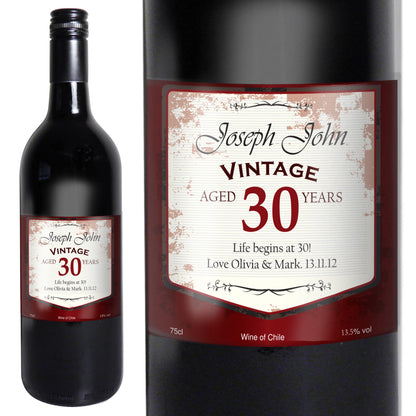 Personalised Red Wine Vintage Age Label - image 2