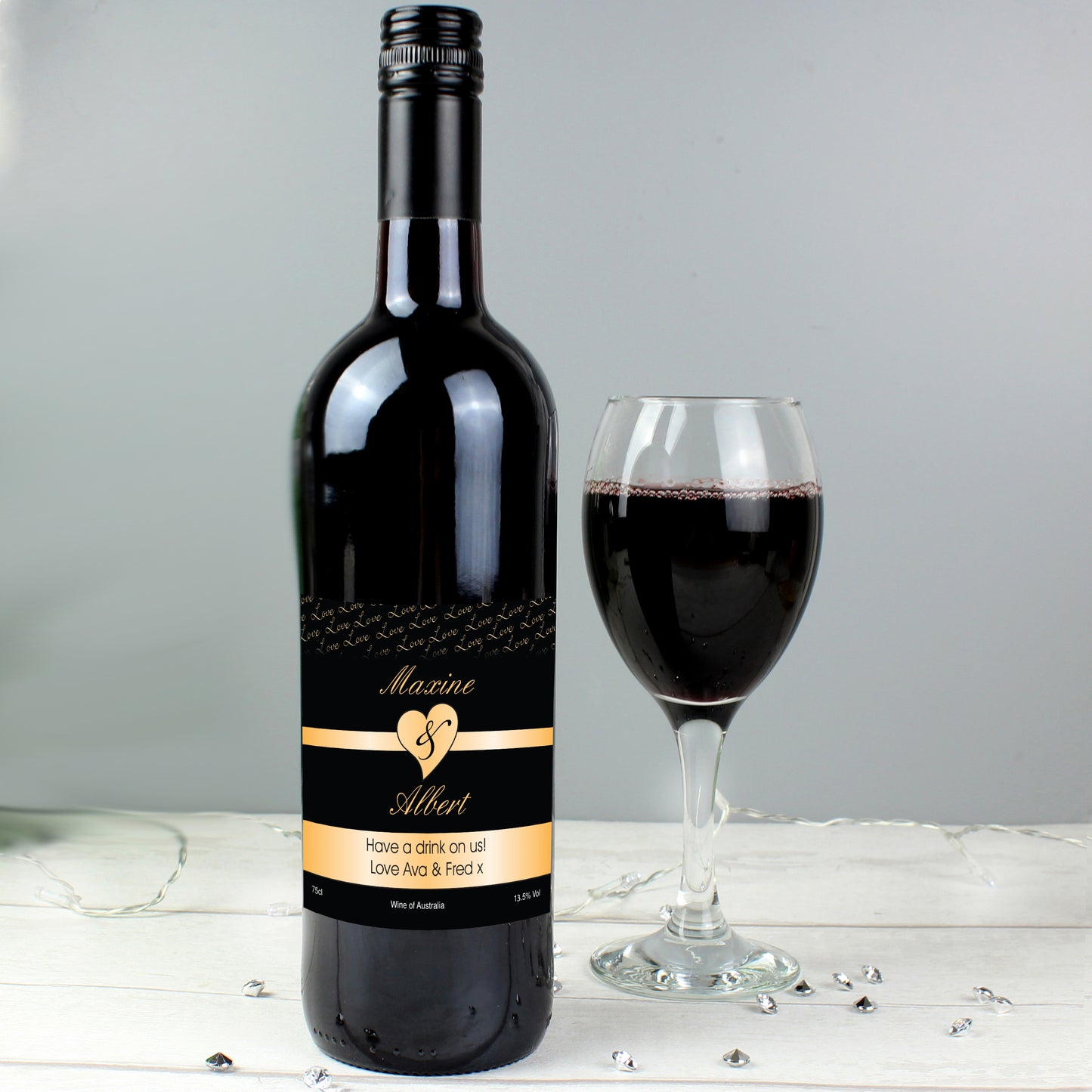 Personalised Couples Heart Red Wine- Black Design from Heartfelt Gifts
