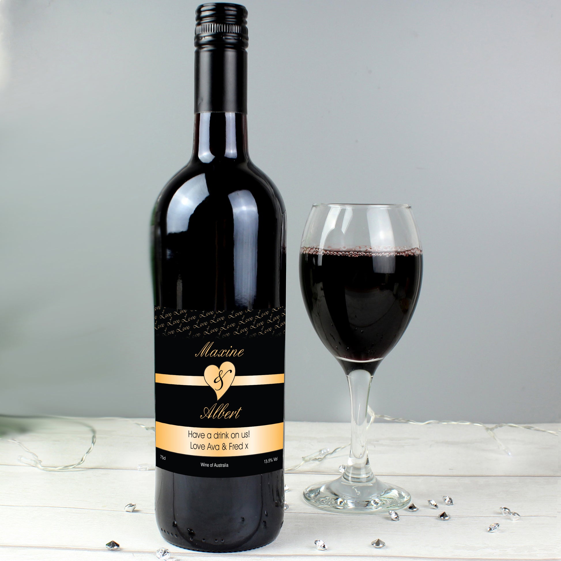 Personalised Couples Heart Red Wine- Black Design from Heartfelt Gifts