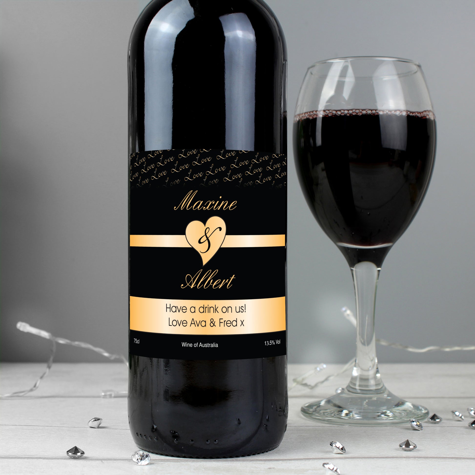 Personalised Couples Heart Red Wine- Black Design - image 3