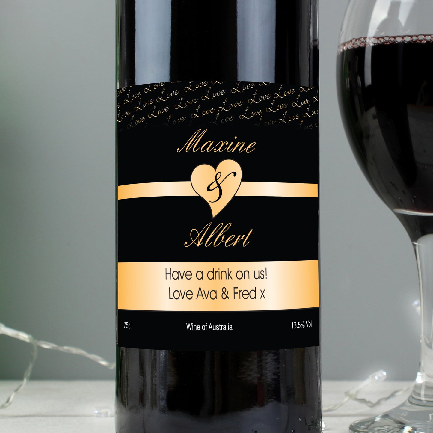 Personalised Couples Heart Red Wine- Black Design - image 4