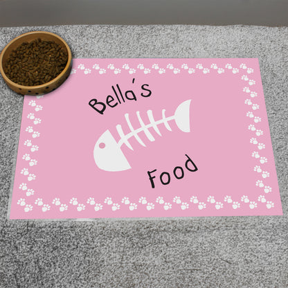 Personalised Pink Fish Bone Cat Pet Bowl Mat from Heartfelt Gifts