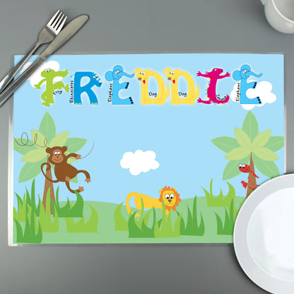 Personalised Blue Animal Alphabet Placemat from Heartfelt Gifts