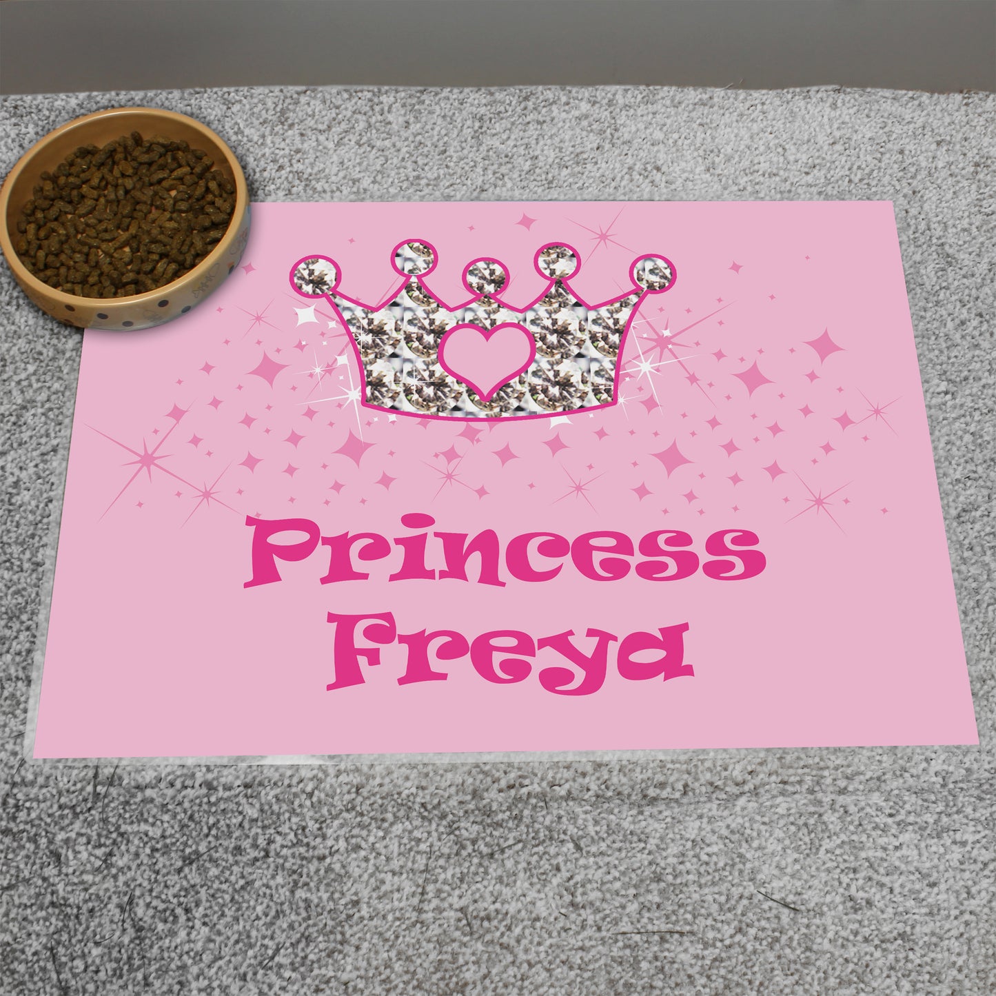 Personalised Pink Princess Pet Bowl Mat from Heartfelt Gifts