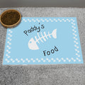 Personalised Blue Fish Bone Cat Pet Bowl Mat from Heartfelt Gifts