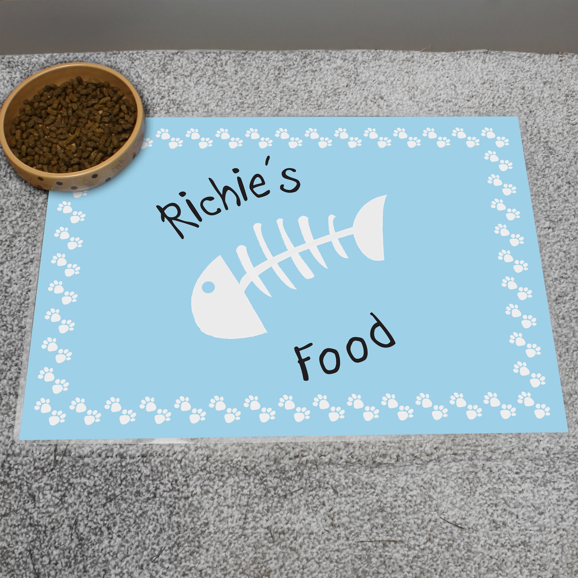 Personalised Blue Fish Bone Cat Pet Bowl Mat - image 3