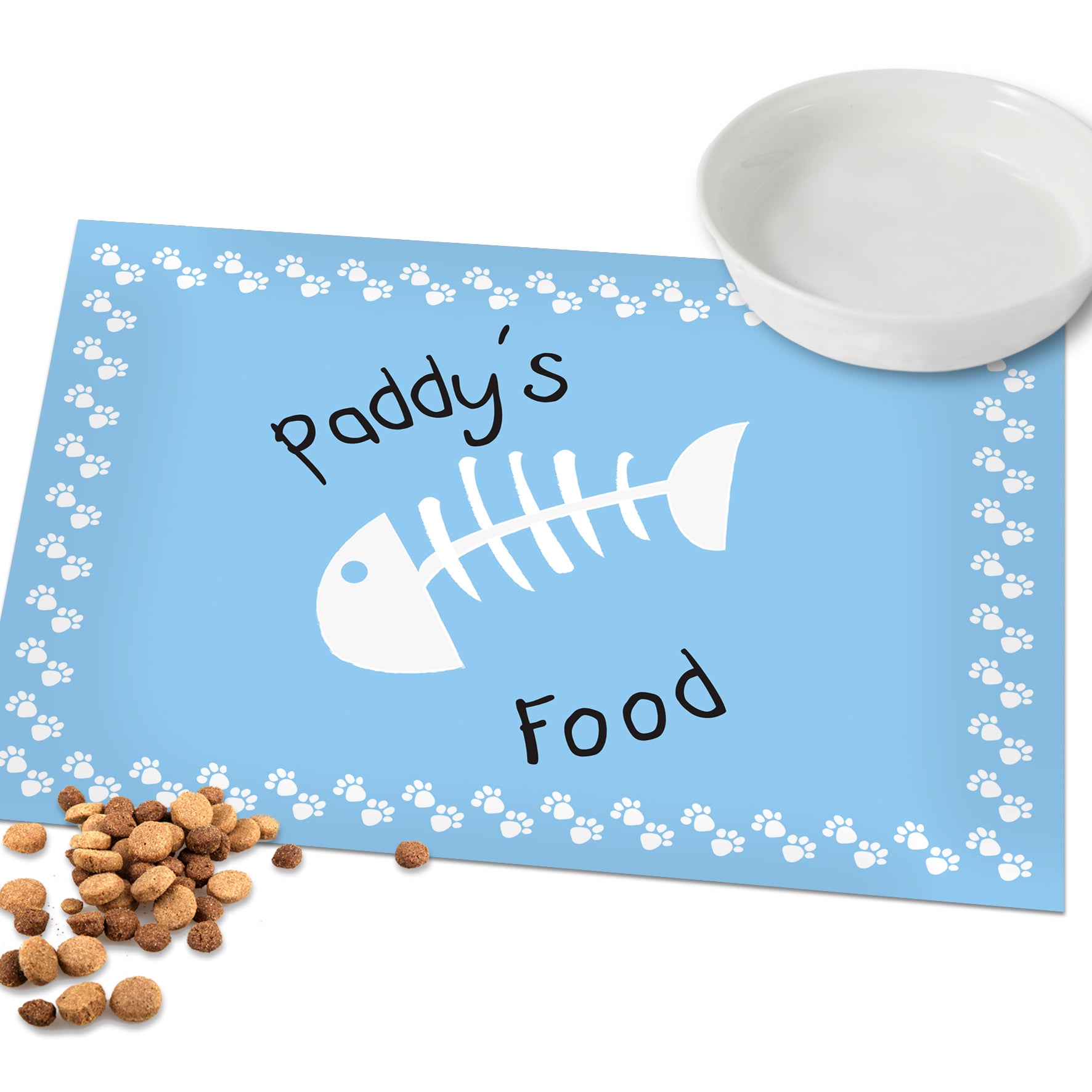 Personalised Blue Fish Bone Cat Pet Bowl Mat - image 4