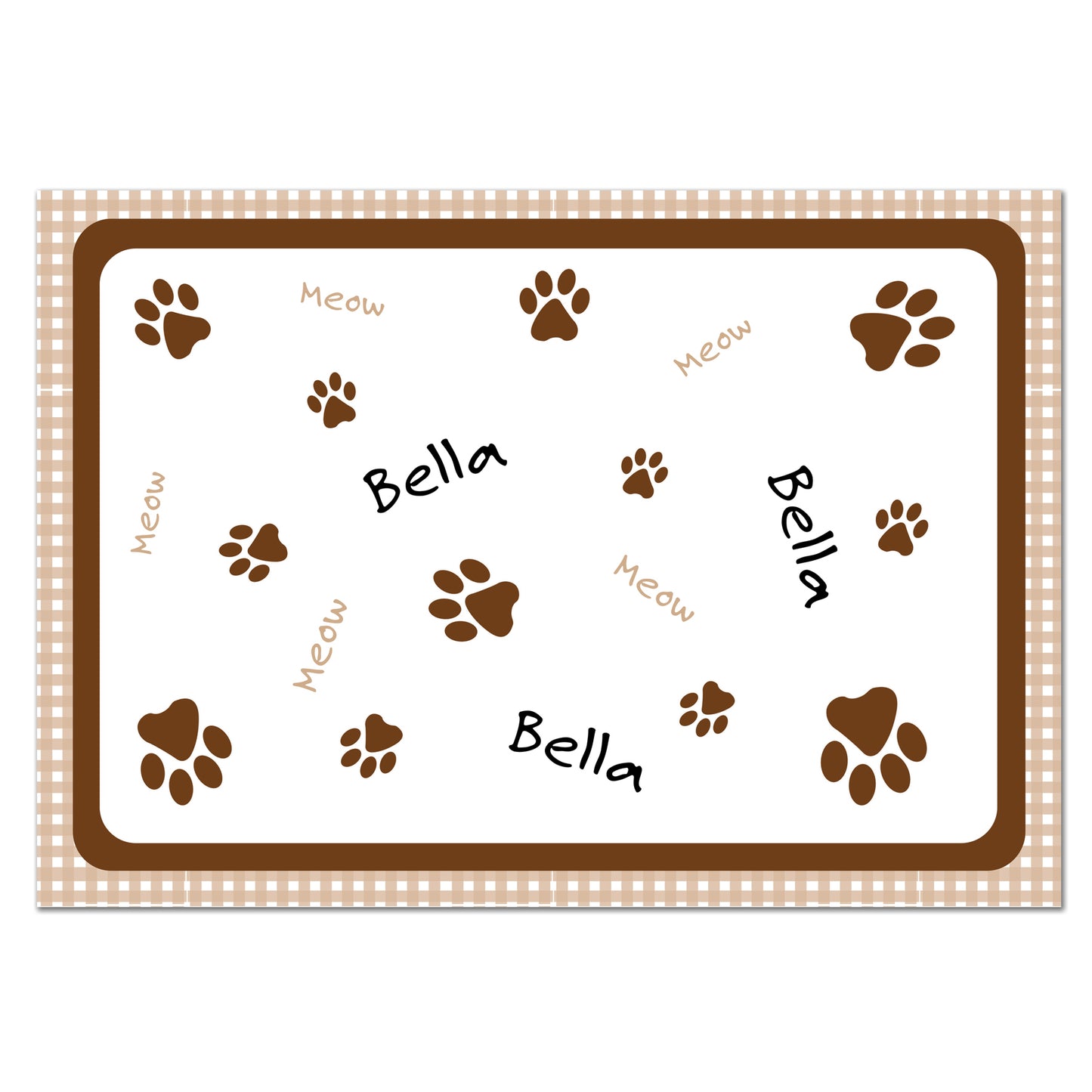 Personalised Brown Gingham Cat Pet Bowl Mat - image 2