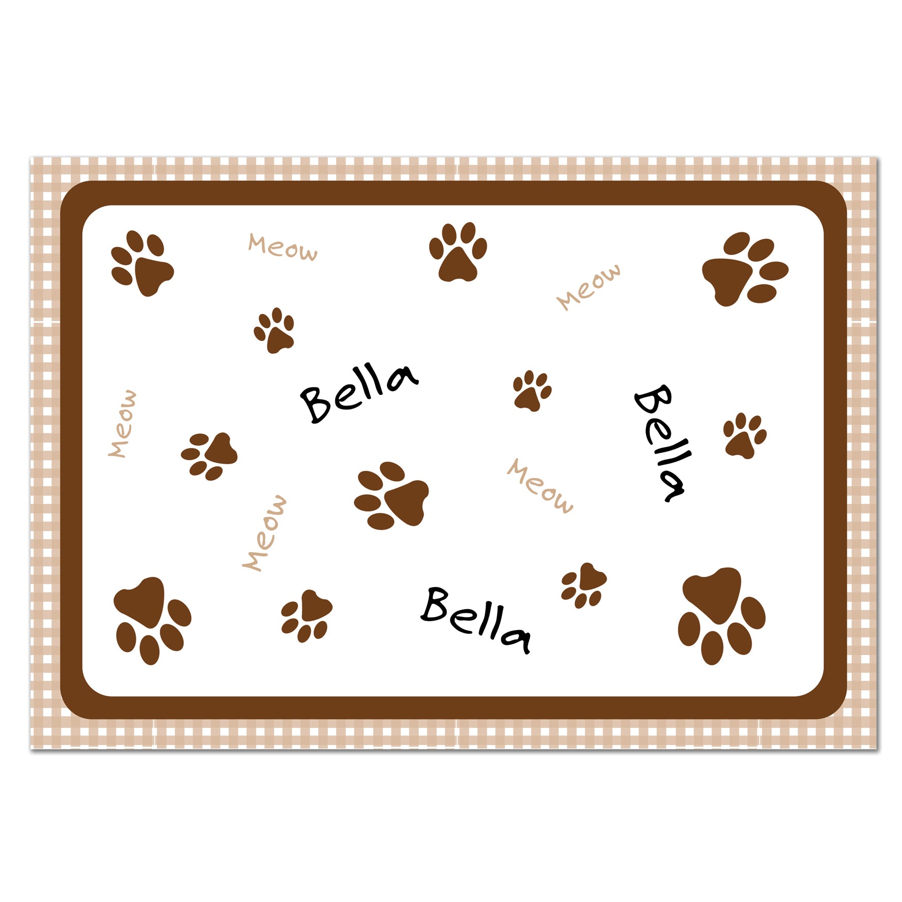 Personalised Brown Gingham Cat Pet Bowl Mat - image 2