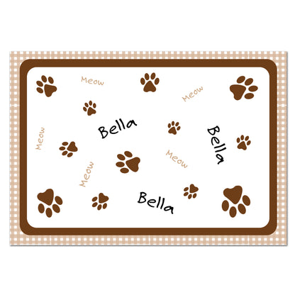 Personalised Brown Gingham Cat Pet Bowl Mat - image 2