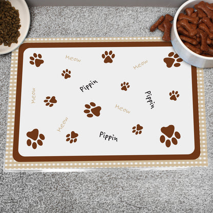 Personalised Brown Gingham Cat Pet Bowl Mat - image 3