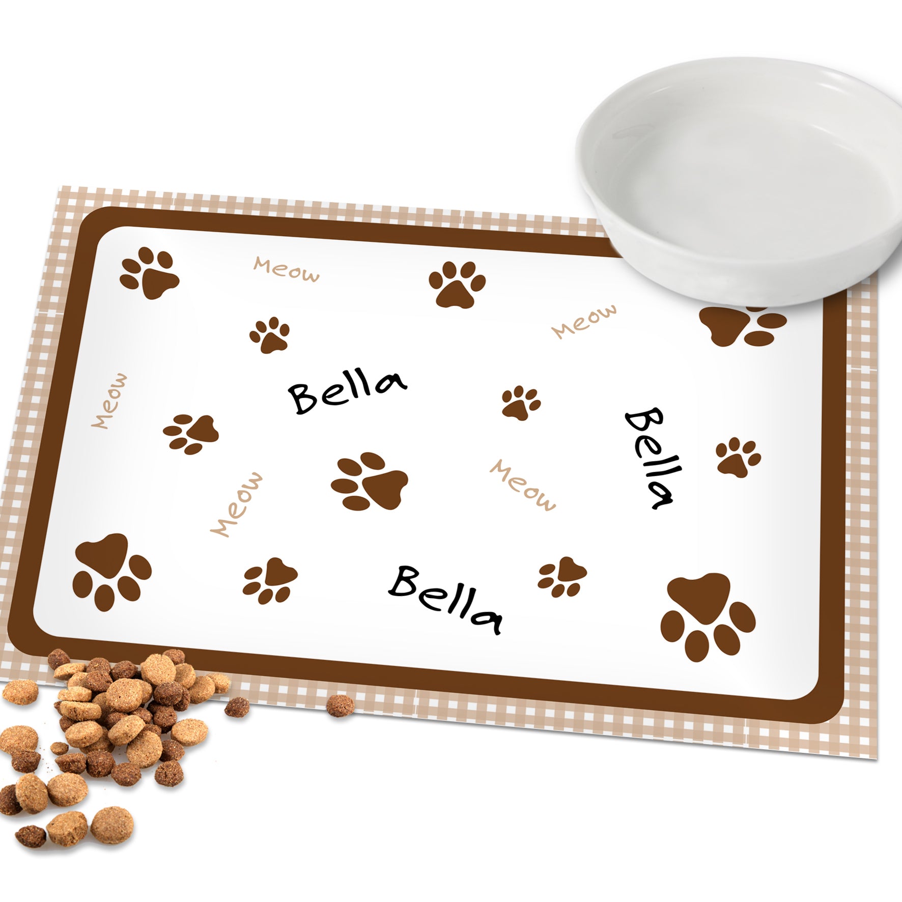 Personalised Brown Gingham Cat Pet Bowl Mat - image 4