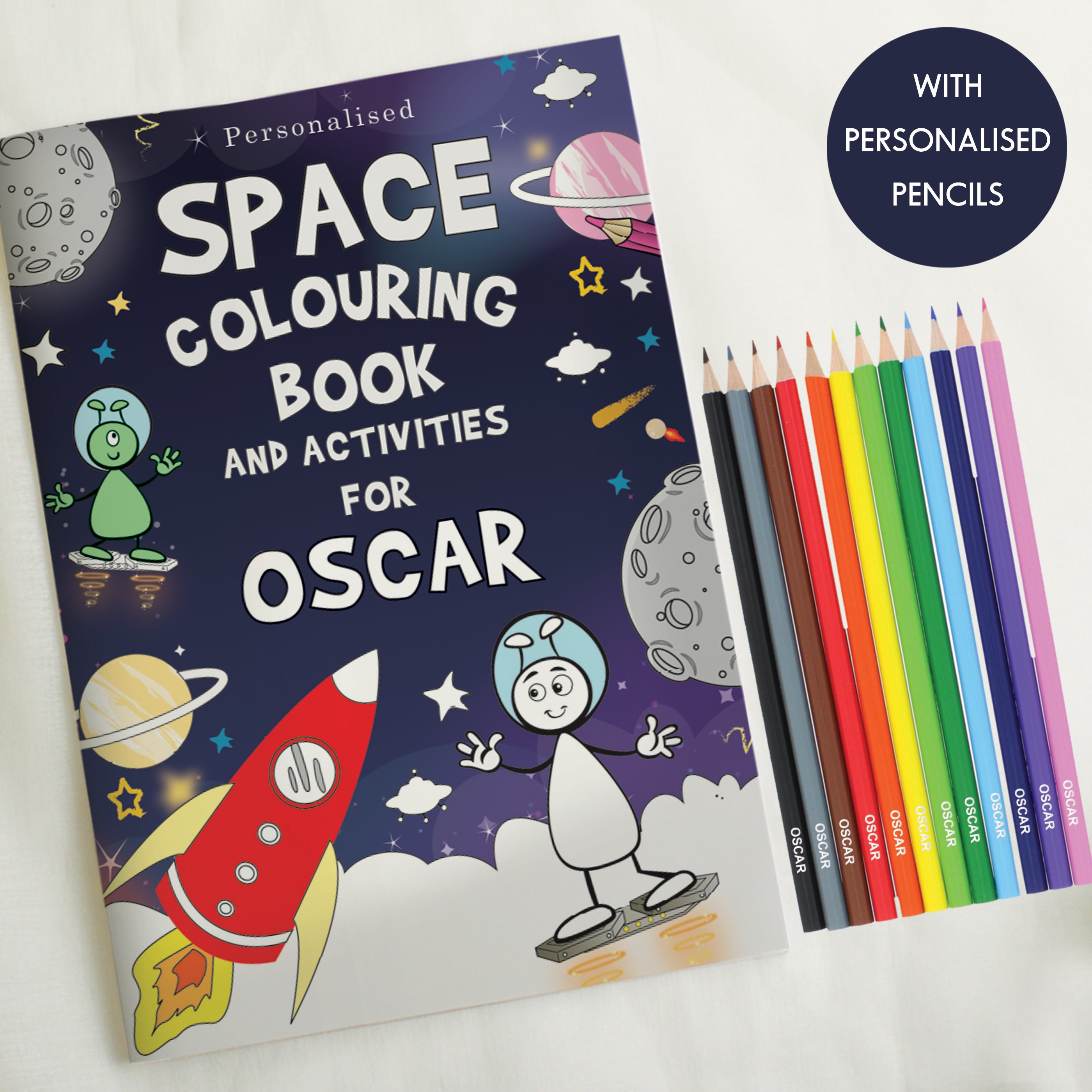 Personalised Space Colouring Book with Pencil Crayons from Heartfelt Gifts