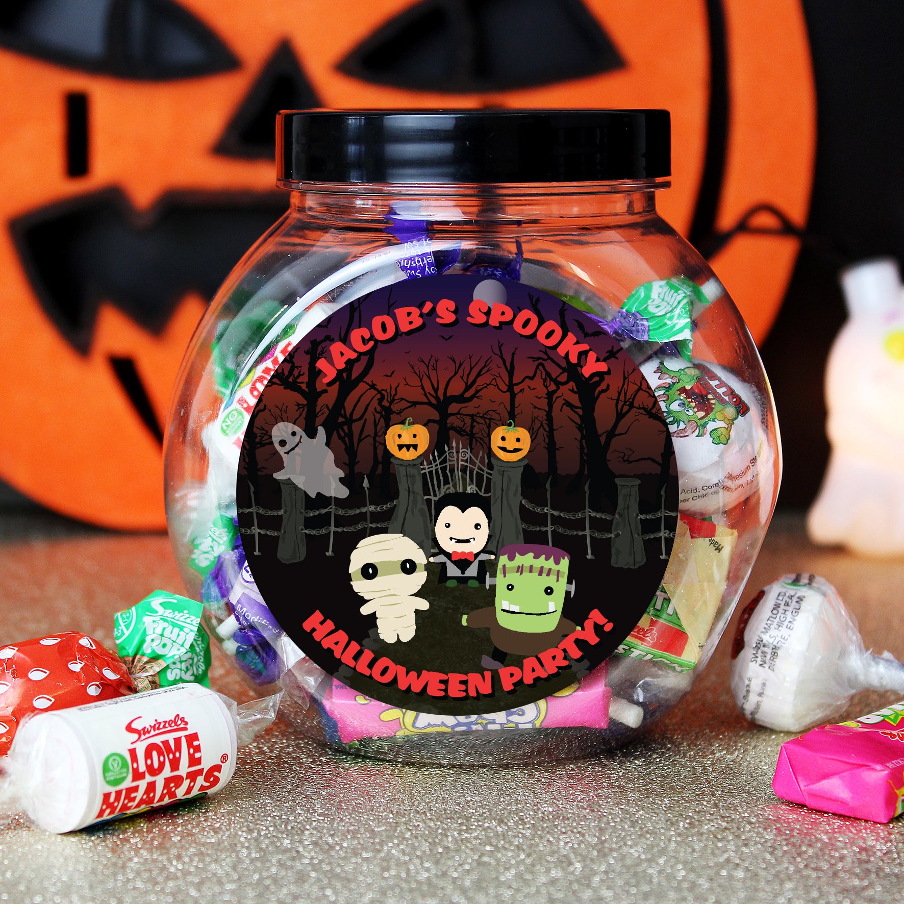 Personalised Halloween Characters Sweet Jar from Heartfelt Gifts