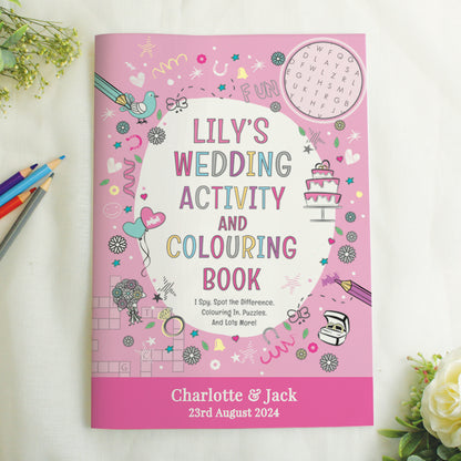 Personalised Pink A4 Wedding Activity & Colouring Book from Heartfelt Gifts
