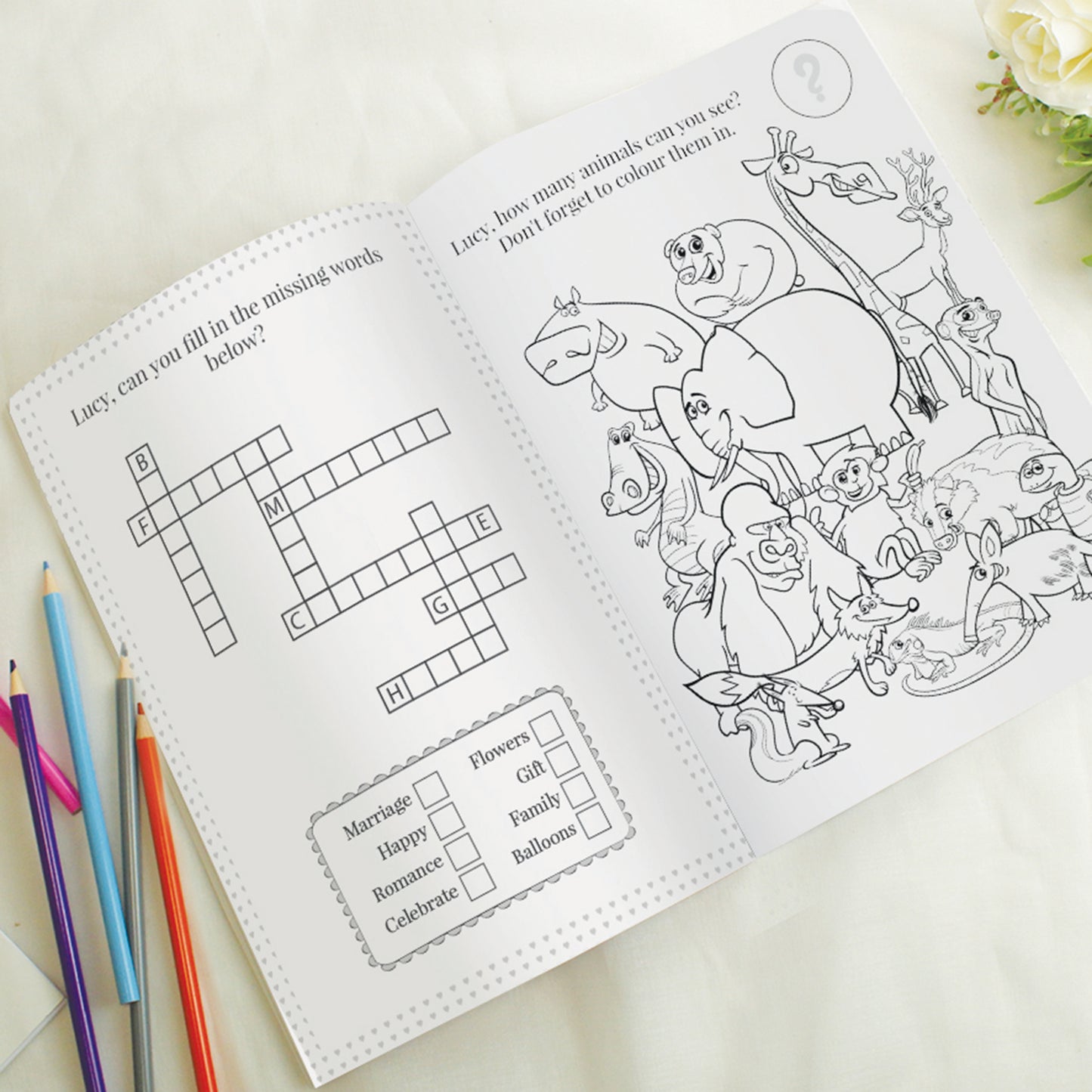 Personalised Pink A4 Wedding Activity & Colouring Book - image 4