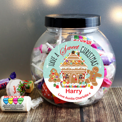 Personalised Gingerbread House Sweet Jar from Heartfelt Gifts