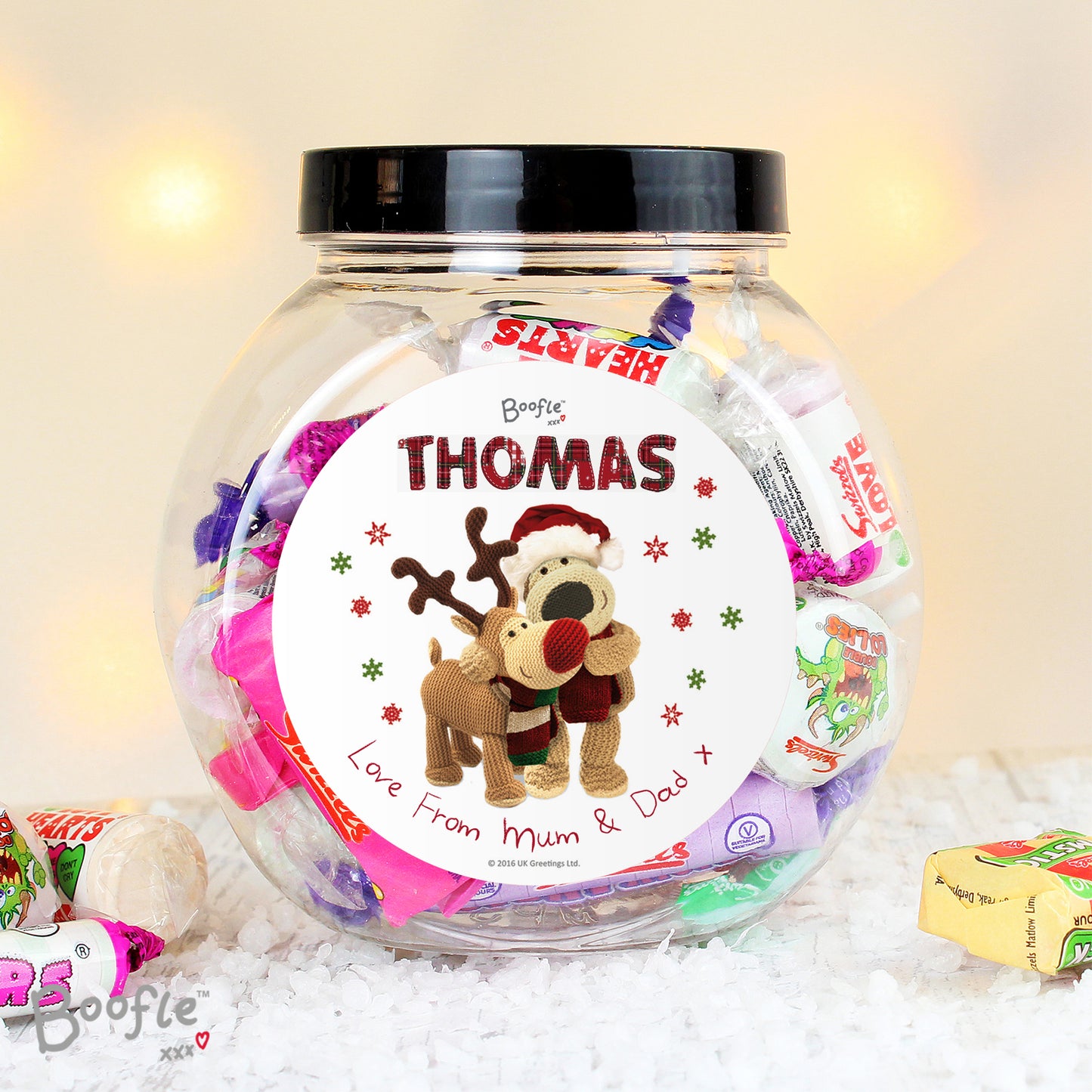 Personalised Boofle Christmas Reindeer Sweet Jar from Heartfelt Gifts
