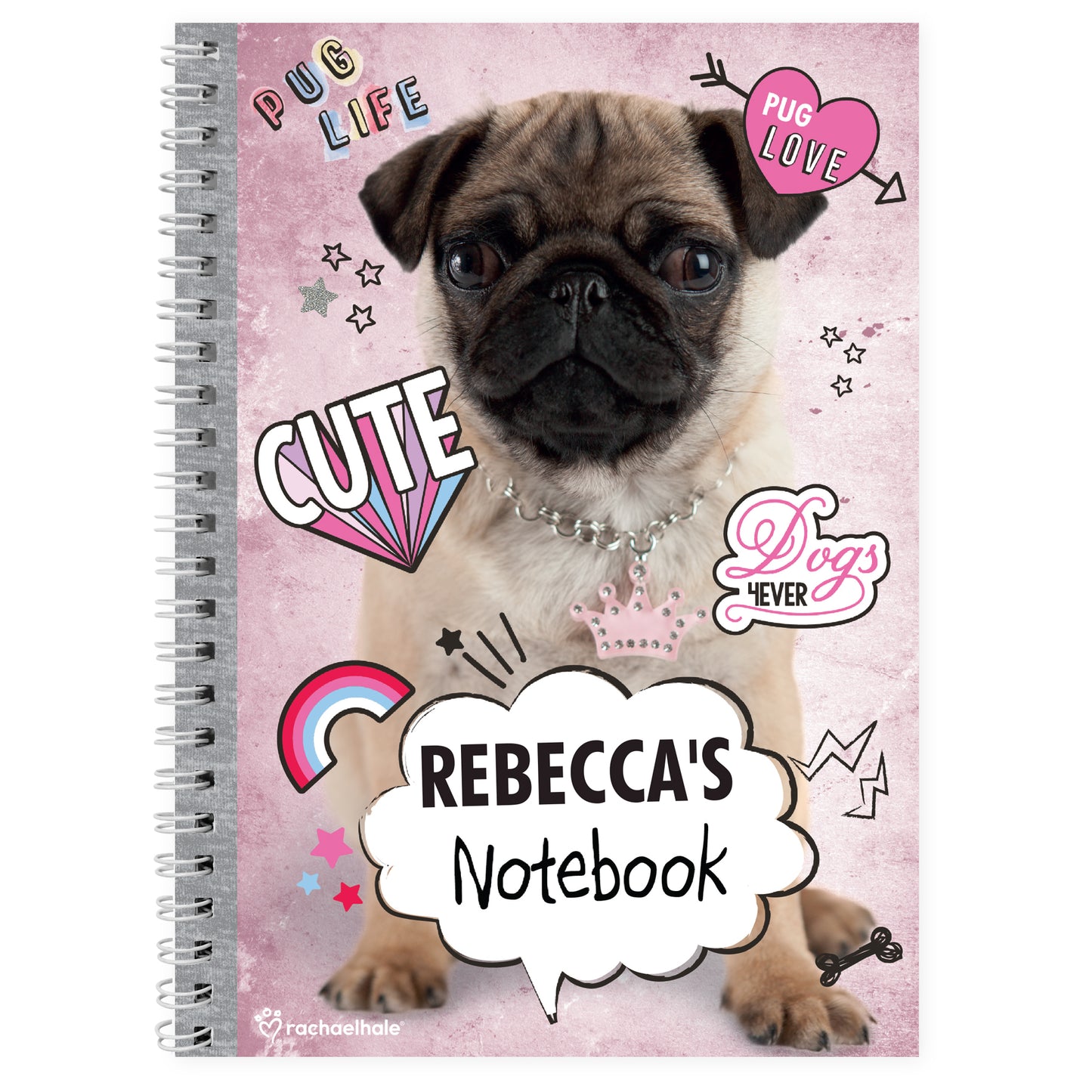 Personalised Rachael Hale Doodle Pug A5 Notebook - image 2