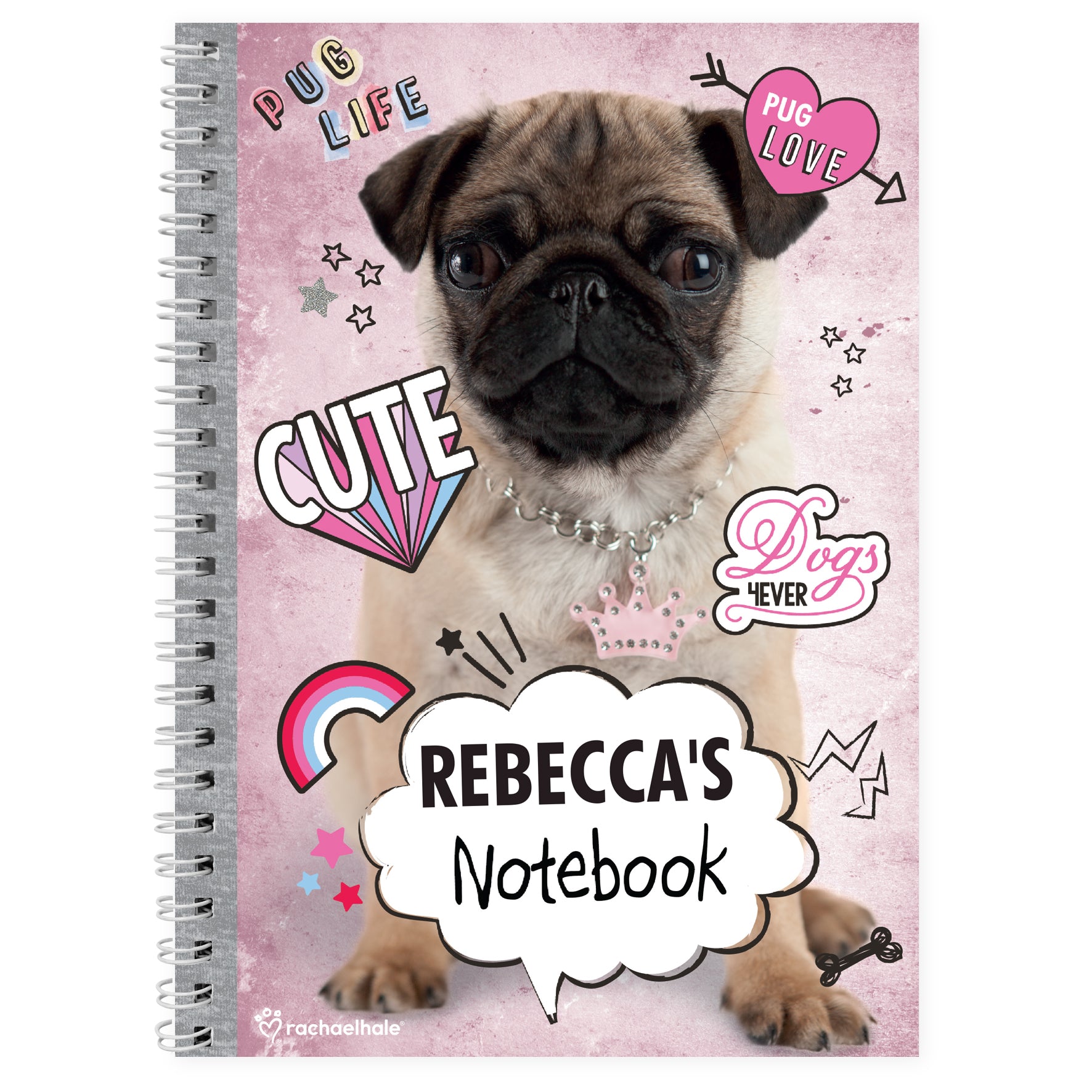 Personalised Rachael Hale Doodle Pug A5 Notebook - image 2