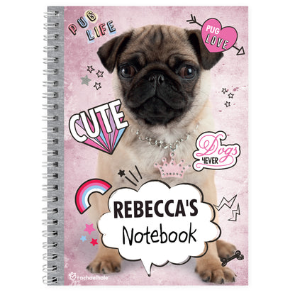 Personalised Rachael Hale Doodle Pug A5 Notebook - image 2