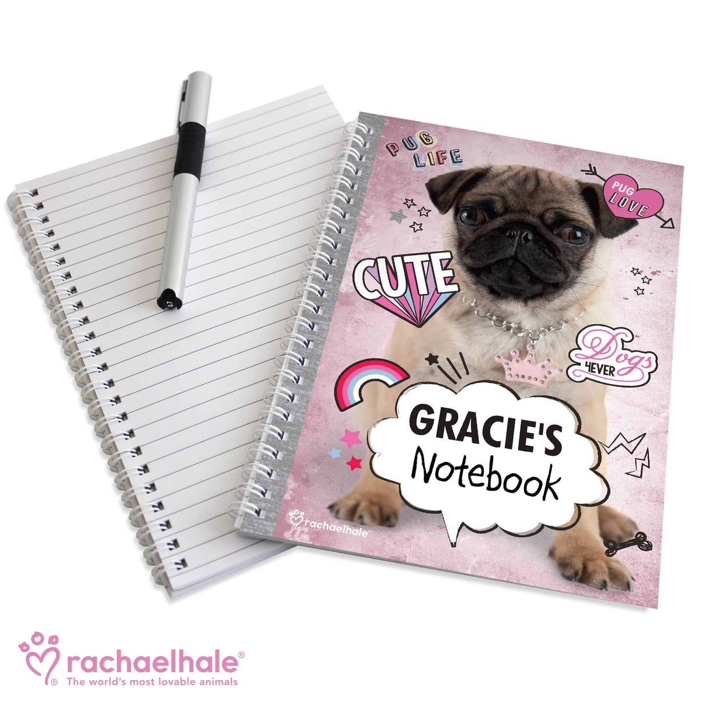 Personalised Rachael Hale Doodle Pug A5 Notebook - image 3