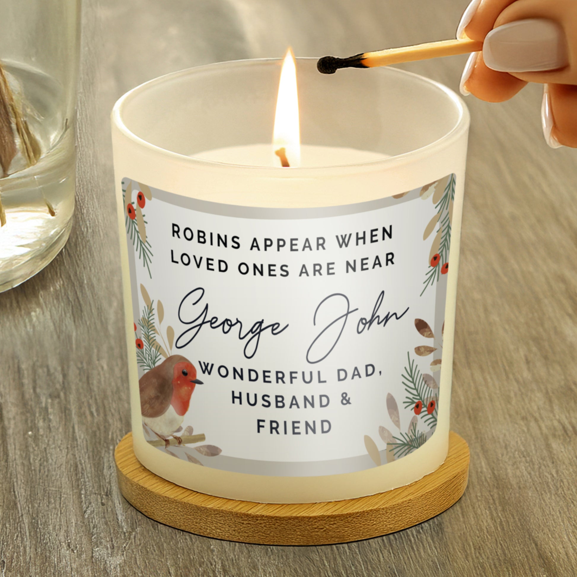 Personalised Robins Appear Memorial Scented Jar Candle from Heartfelt Gifts