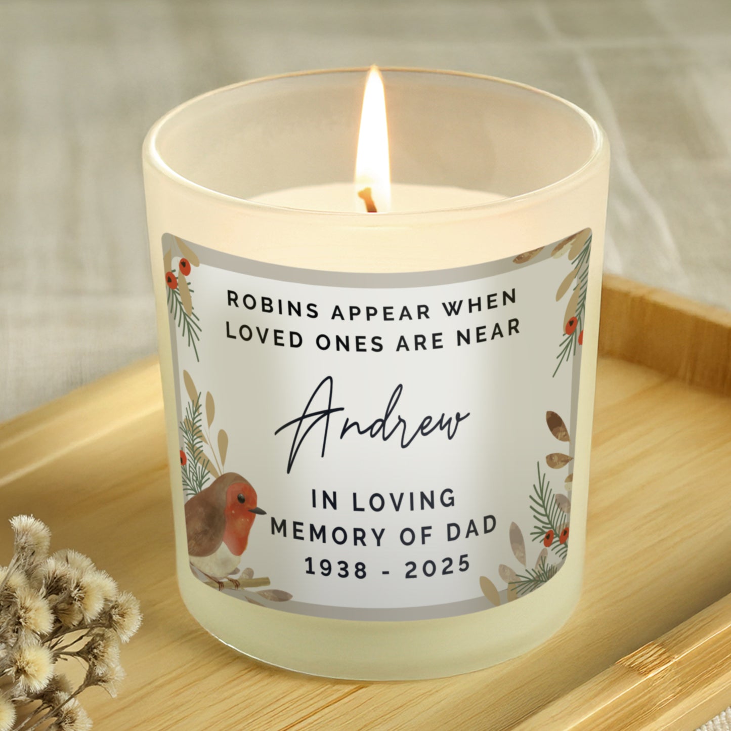Personalised Robins Appear Memorial Scented Jar Candle - image 2