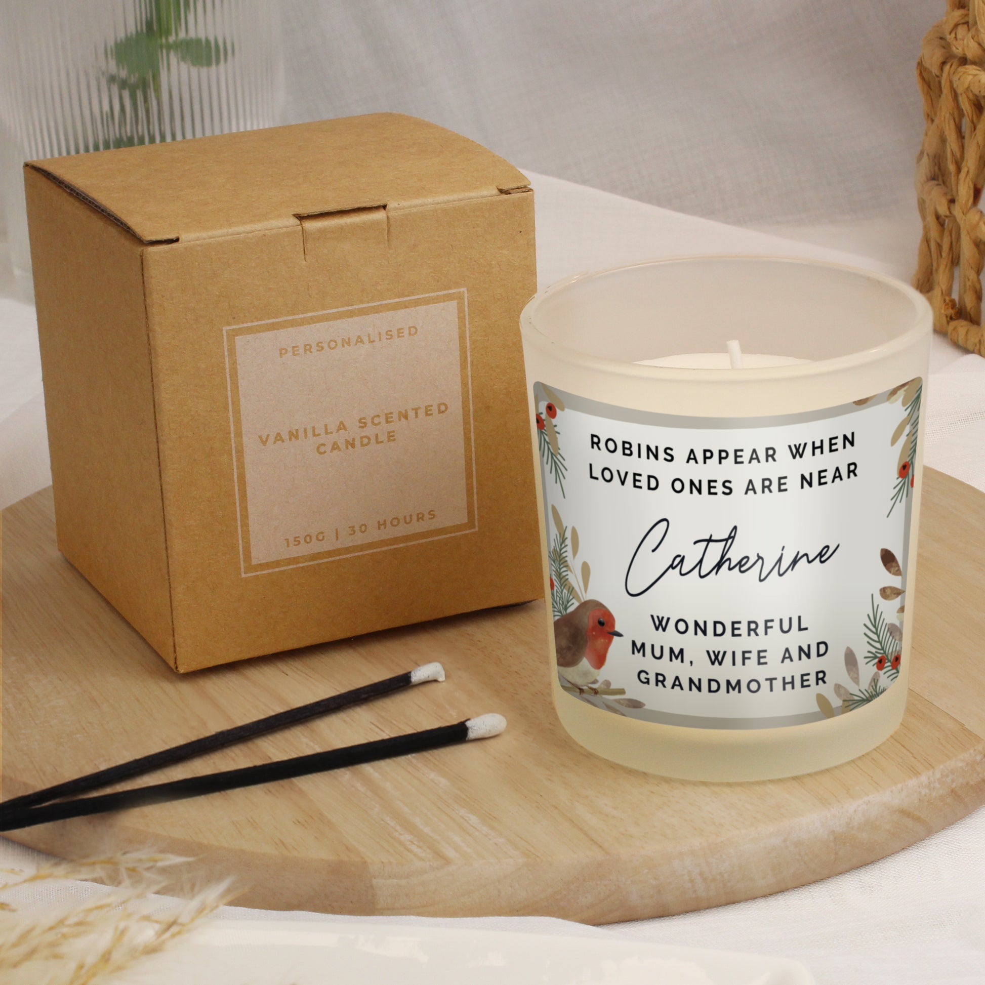 Personalised Robins Appear Memorial Scented Jar Candle - image 4